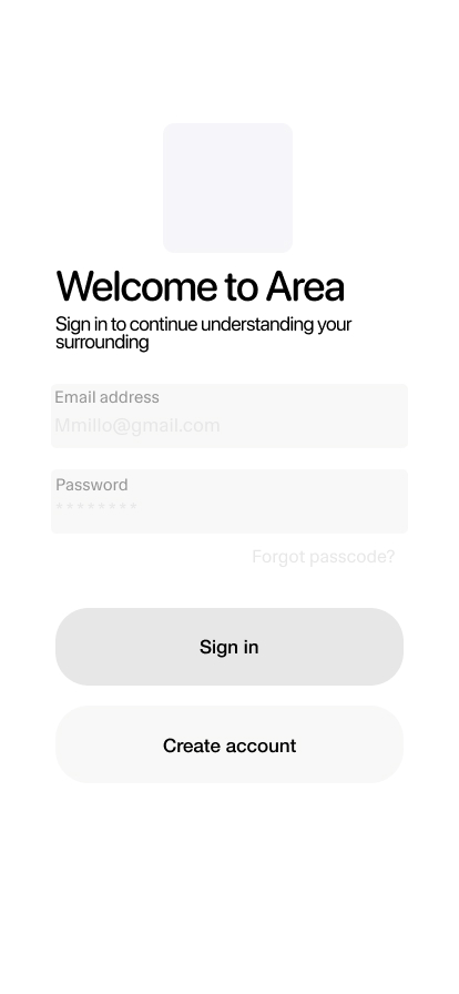Aera low-fidelity sign-in screen
