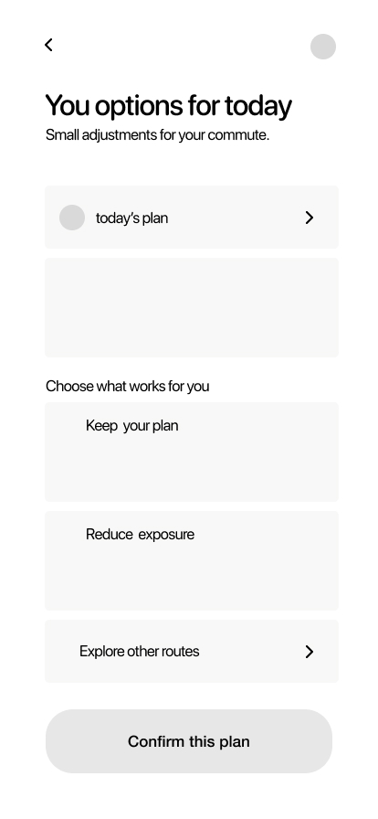 Aera low-fidelity plan options screen
